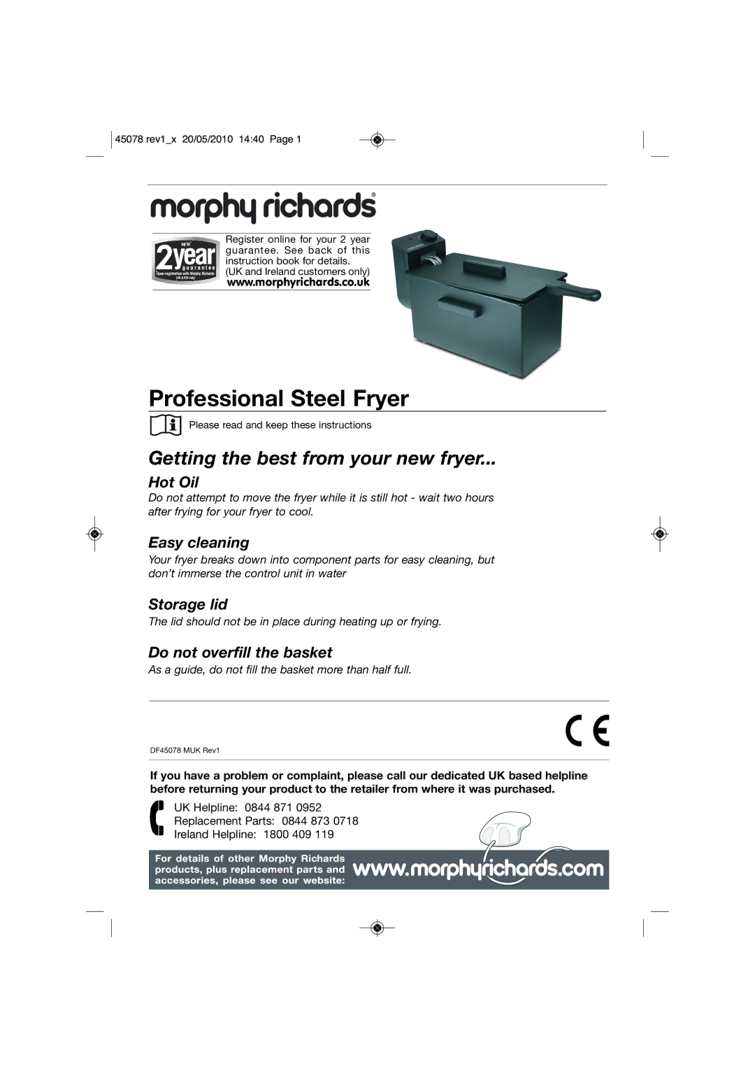 Morphy Richards DF45078 manual Professional Steel Fryer 