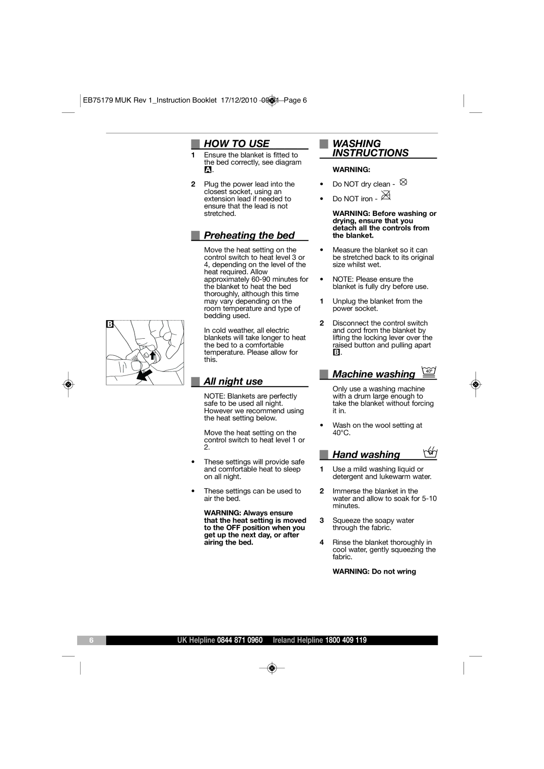 Morphy Richards EB75179 manual HOW to USE, Washing Instructions 