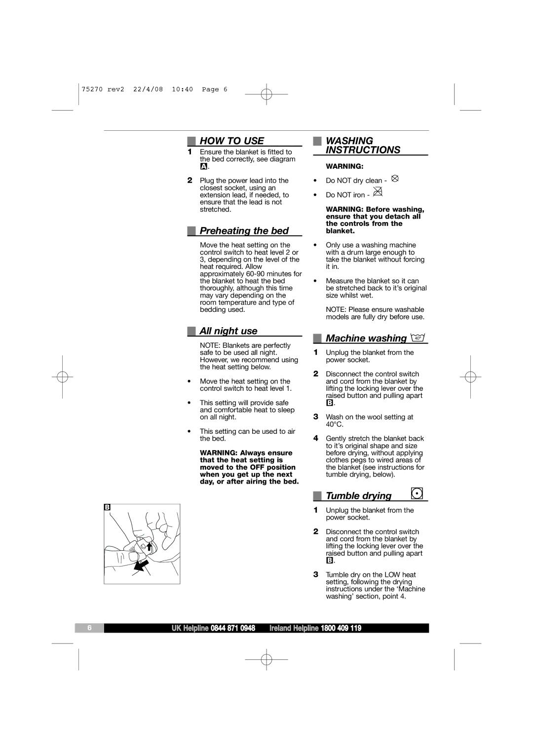 Morphy Richards EB75270 manual HOW to USE, Washing Instructions 