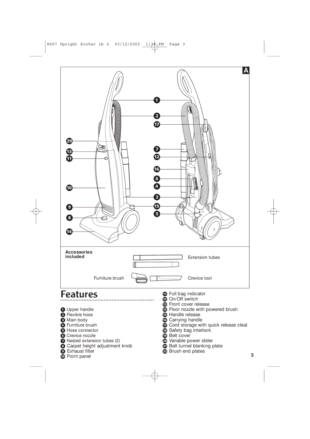 Morphy Richards Ecovac vacuum cleaner manual Features 