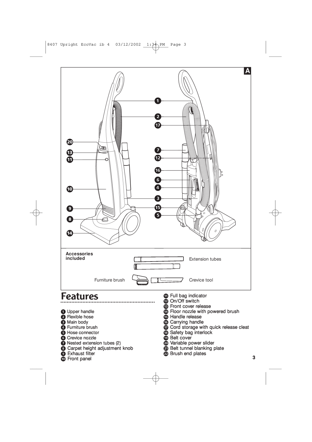 Morphy Richards Ecovac vacuum cleaner manual Features 
