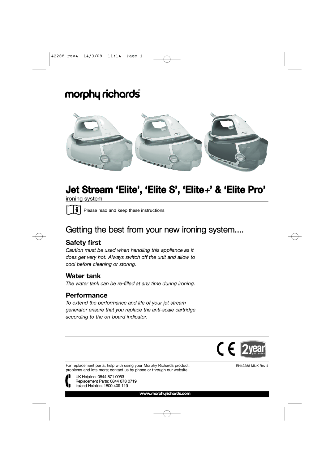 Morphy Richards ELITE PRO, ELITE S manual Jet Stream ‘Elite’, ‘Elite S’, ‘Elite+’ & ‘Elite Pro’ 