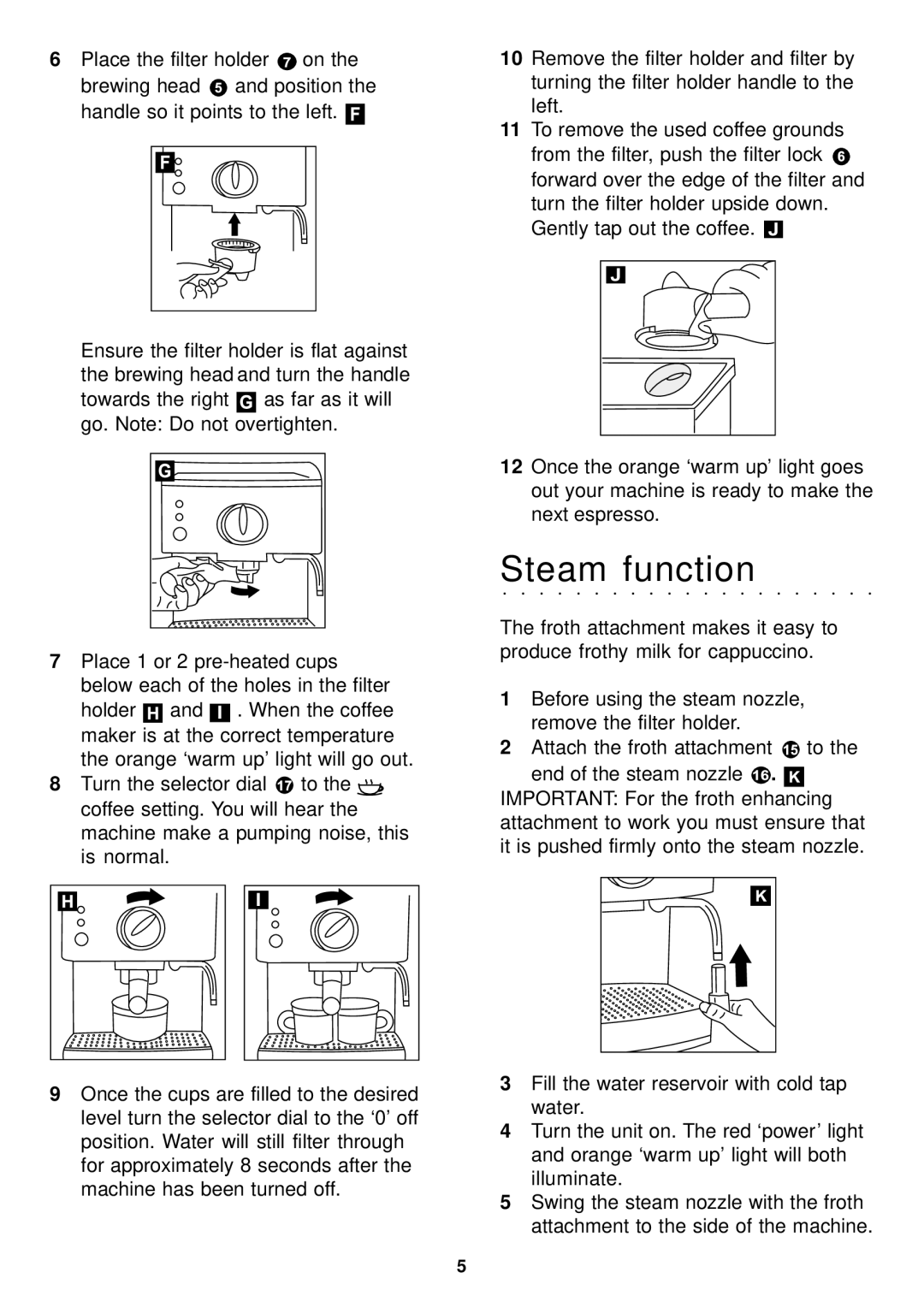 Morphy Richards espresso manual Steam function 