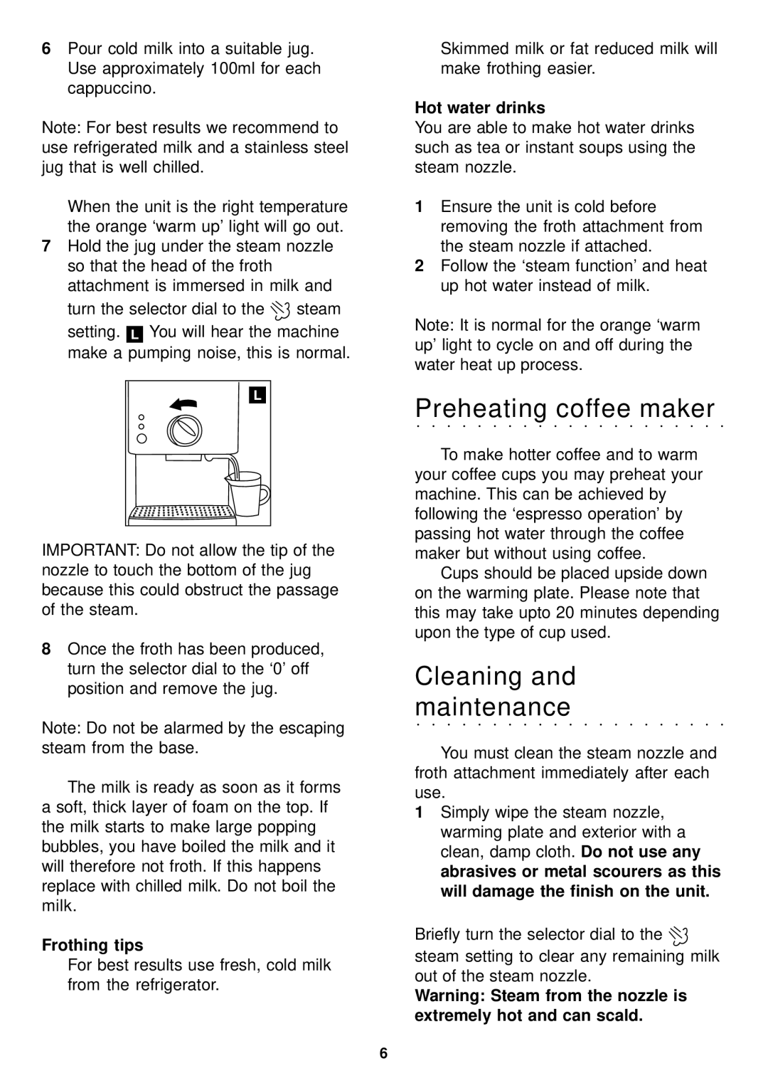 Morphy Richards espresso manual Frothing tips, Hot water drinks 