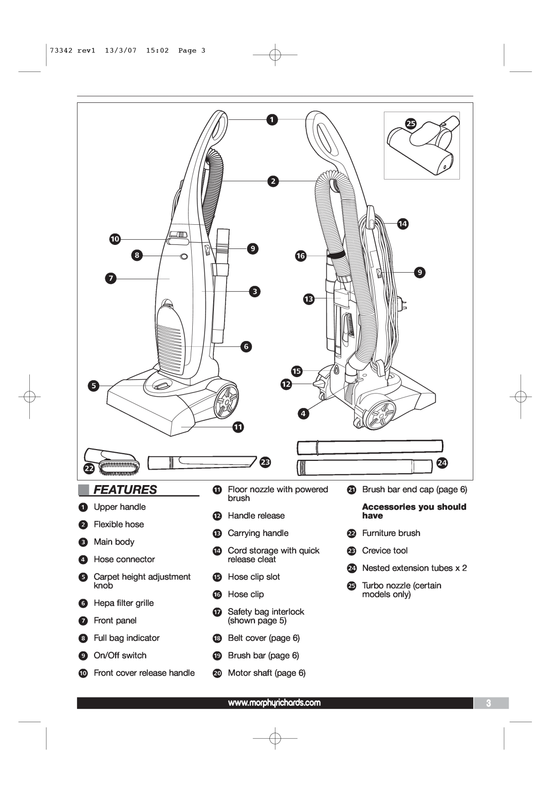 Morphy Richards Essentials Bag Vacuum Cleaner manual Features 