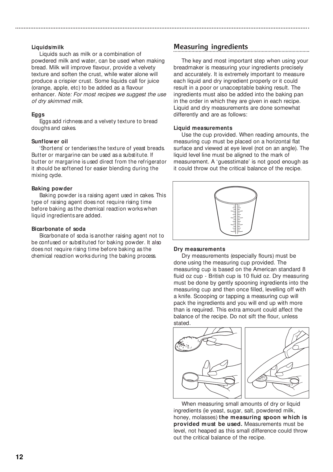 Morphy Richards Fastbake breadmaker manual Measuring ingredients 