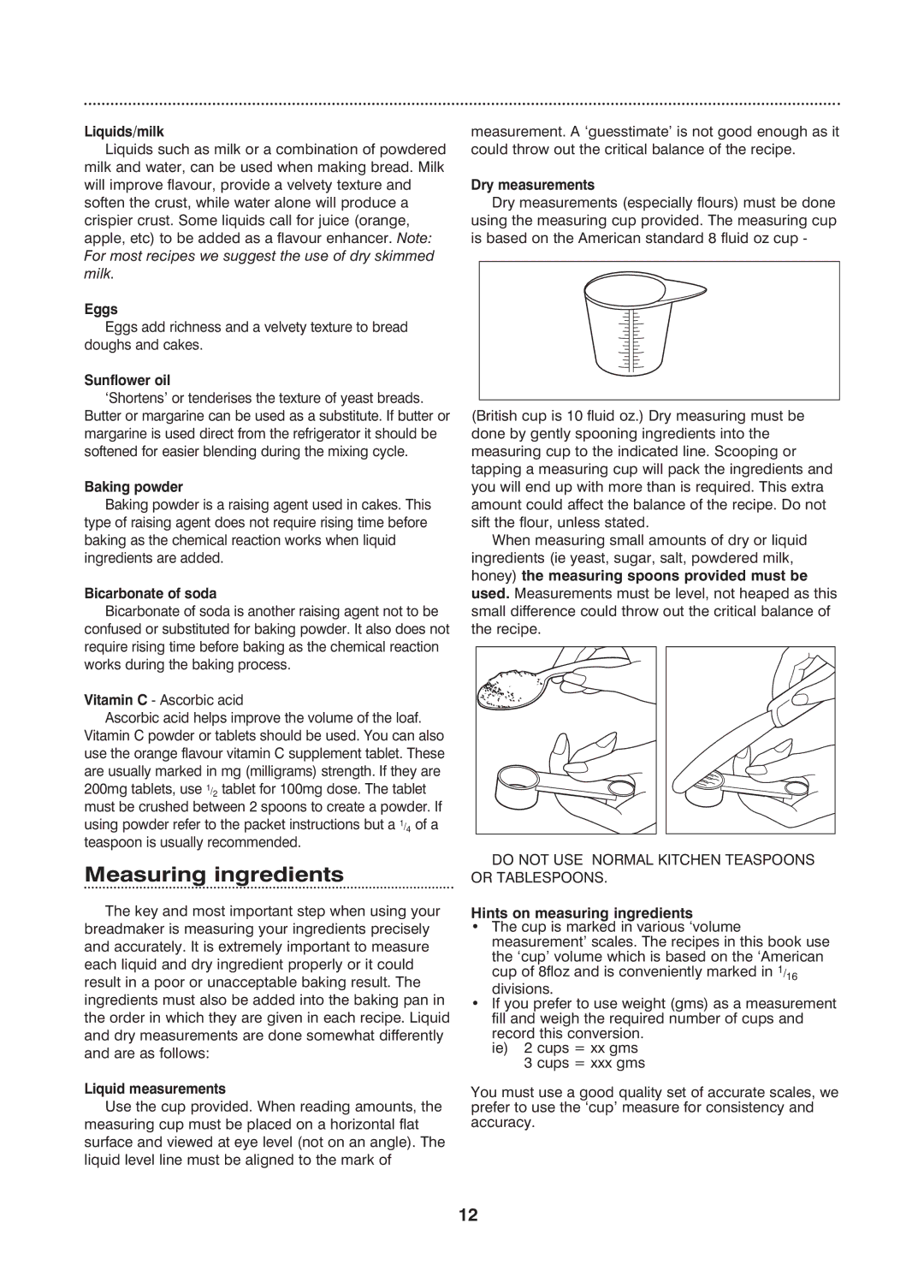 Morphy Richards Fastbake manual Measuring ingredients 