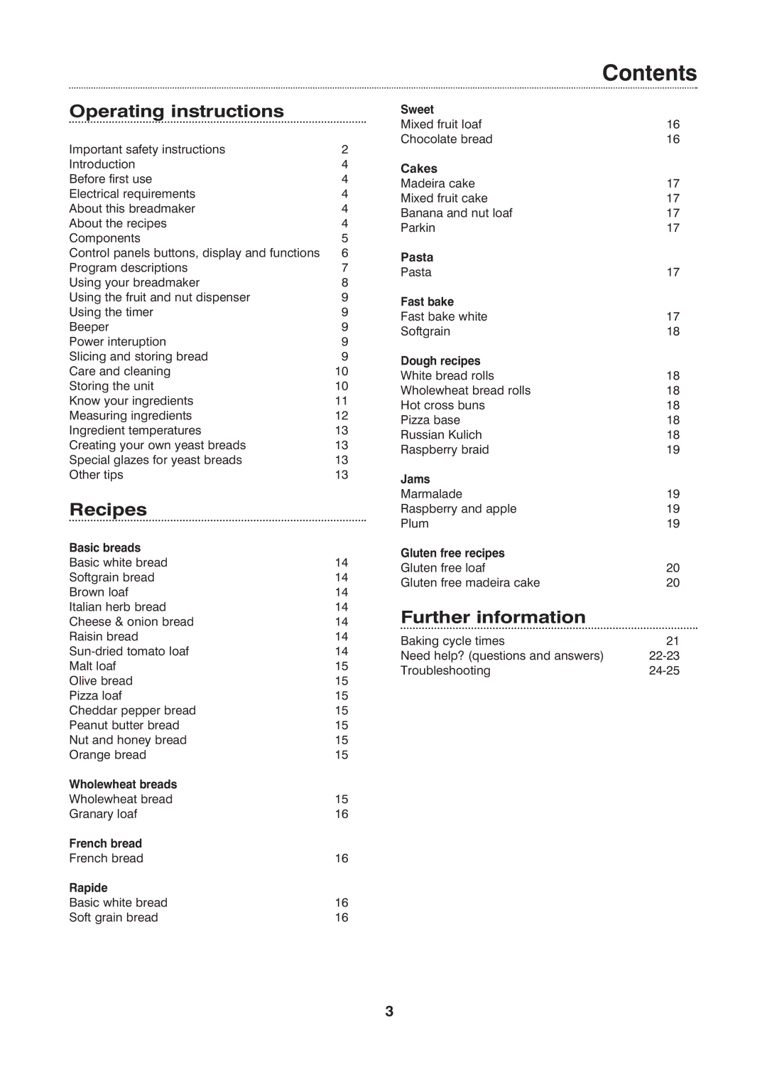 Morphy Richards Fastbake manual Contents 