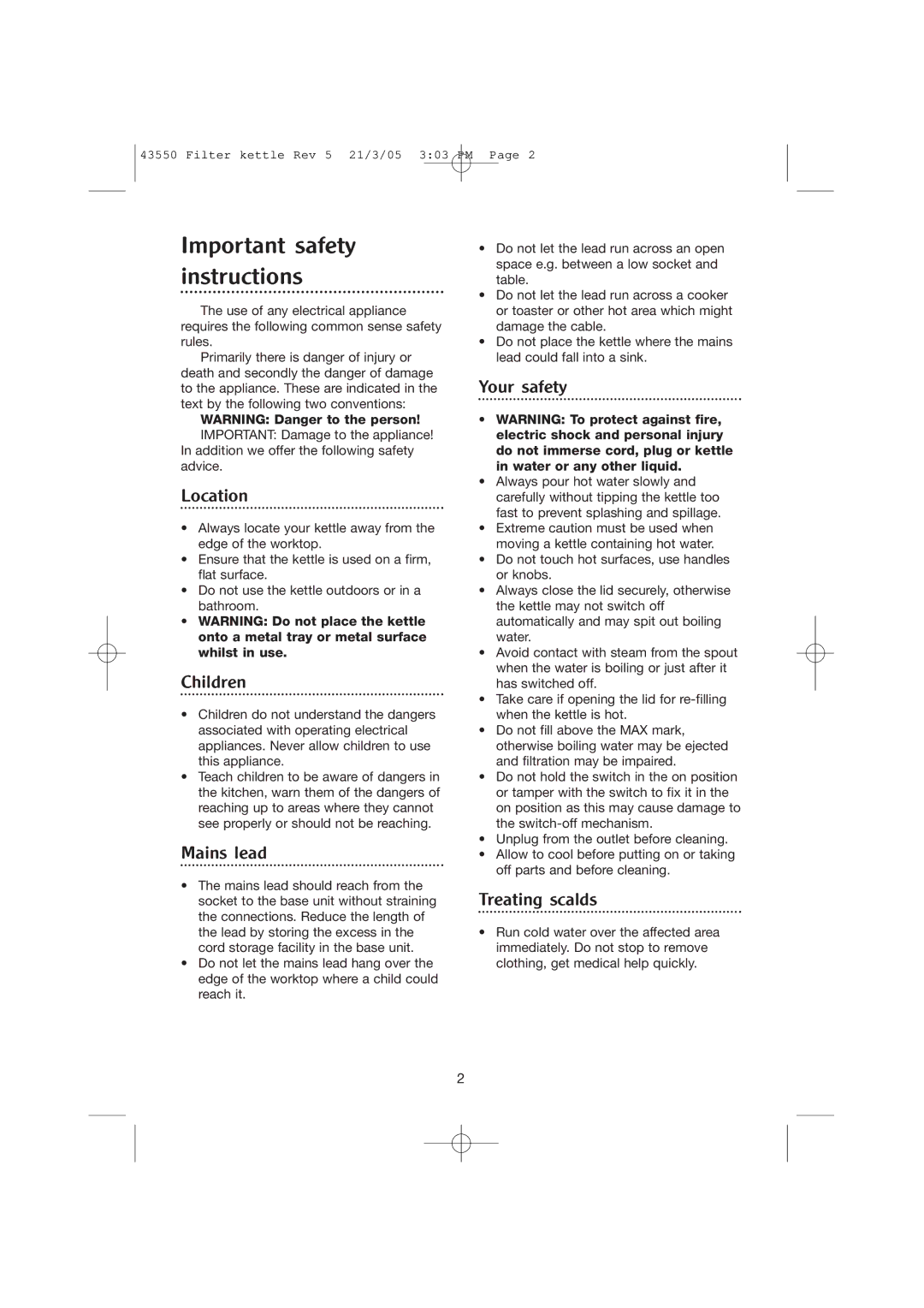 Morphy Richards Filter rapide kettle manual Important safety instructions 