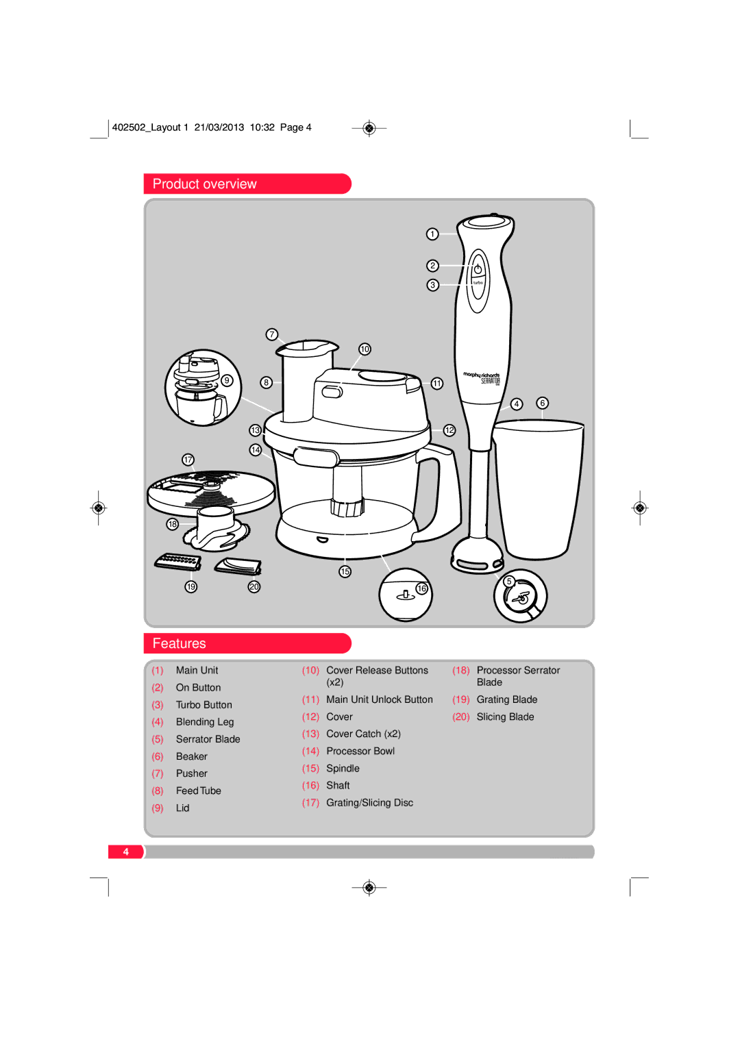 Morphy Richards FP402502 manual Product overview Features 