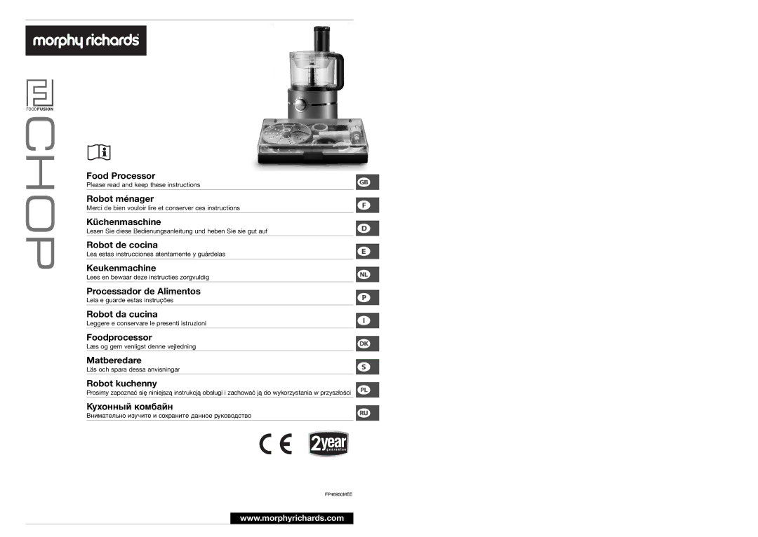 Morphy Richards FP48950MEE manual Food Processor 