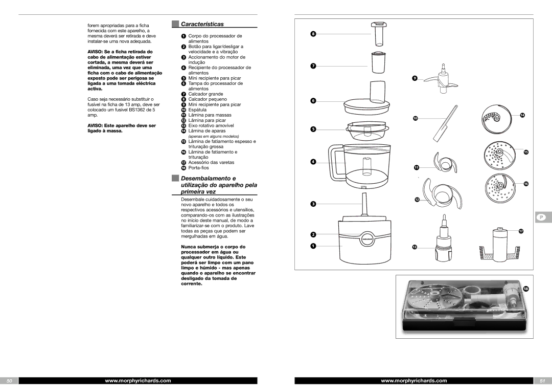 Morphy Richards FP48950MEE manual Desembalamento e utilização do aparelho pela primeira vez, Porta-fios 