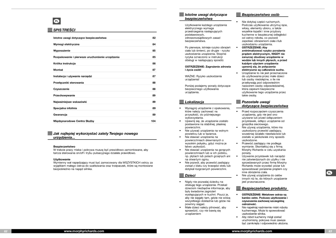 Morphy Richards FP48950MEE manual Spis Treści 