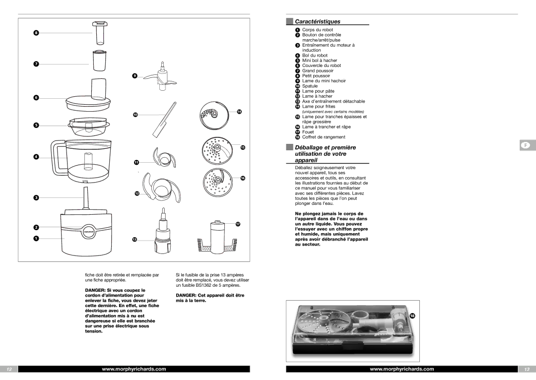 Morphy Richards FP48950MEE manual Caractéristiques, Déballage et première utilisation de votre appareil 
