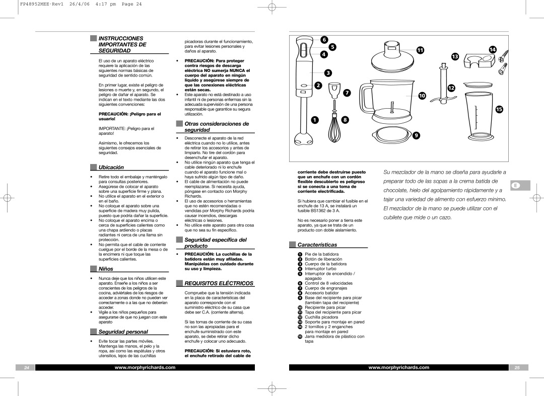 Morphy Richards FP48952MEE manual Instrucciones, Importantes DE, Seguridad, Requisitos Eléctricos 