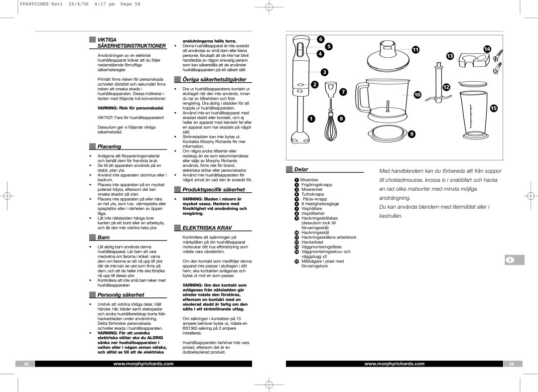 Morphy Richards FP48952MEE manual Elektriska Krav 