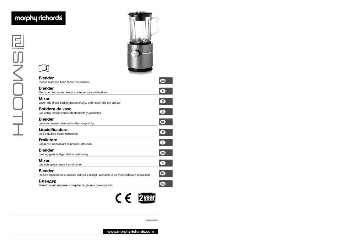 Morphy Richards FP48953MEE manual Blender 