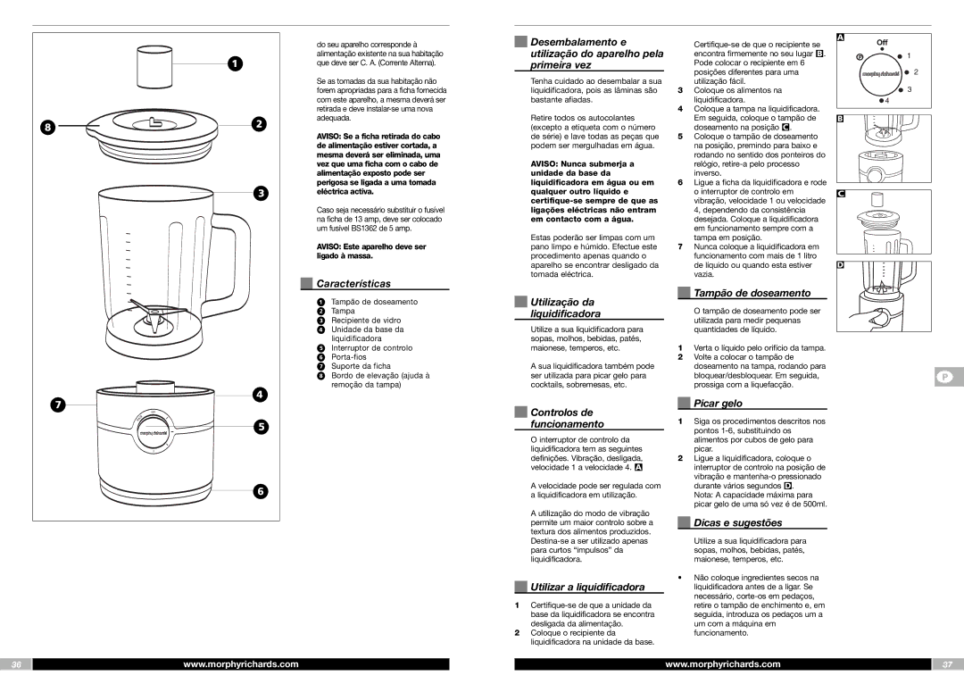 Morphy Richards FP48953MEE Desembalamento e, Utilização do aparelho pela, Primeira vez, Utilização da Tampão de doseamento 