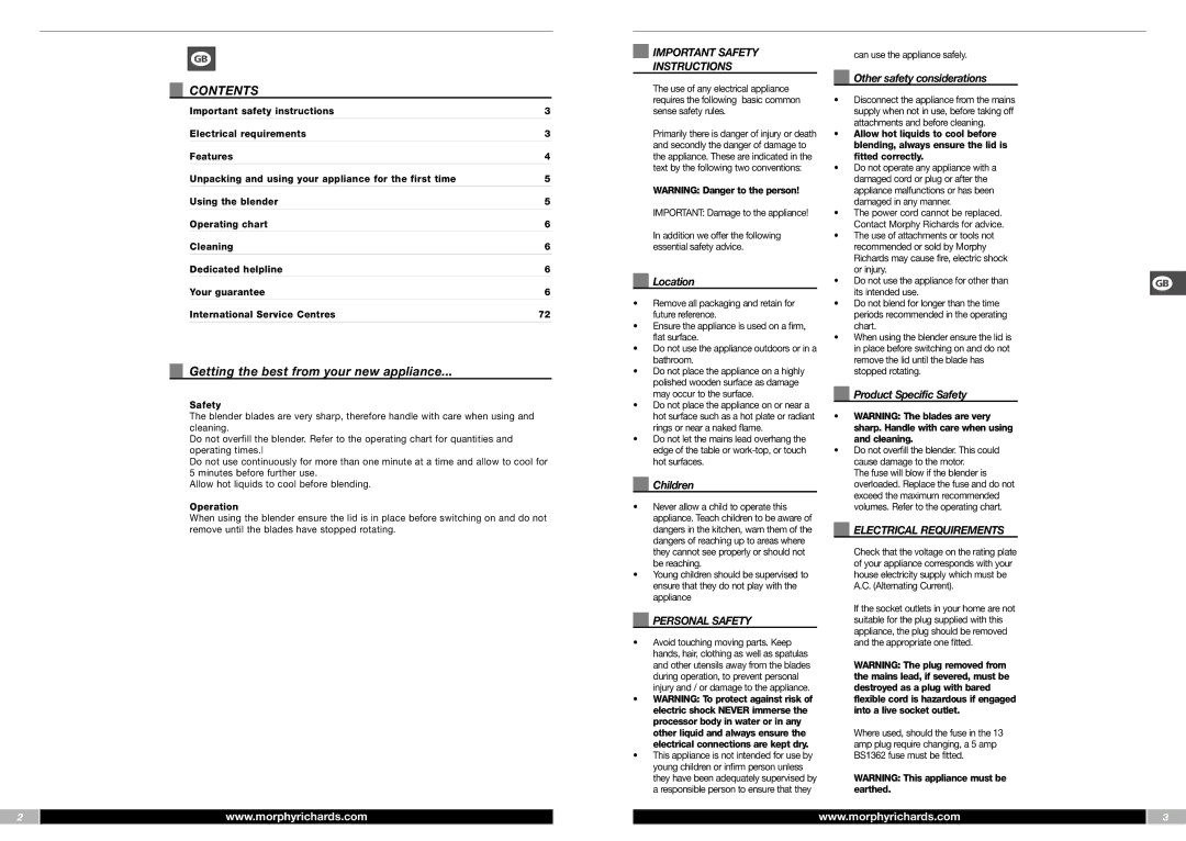 Morphy Richards FP48953MEE manual Contents 