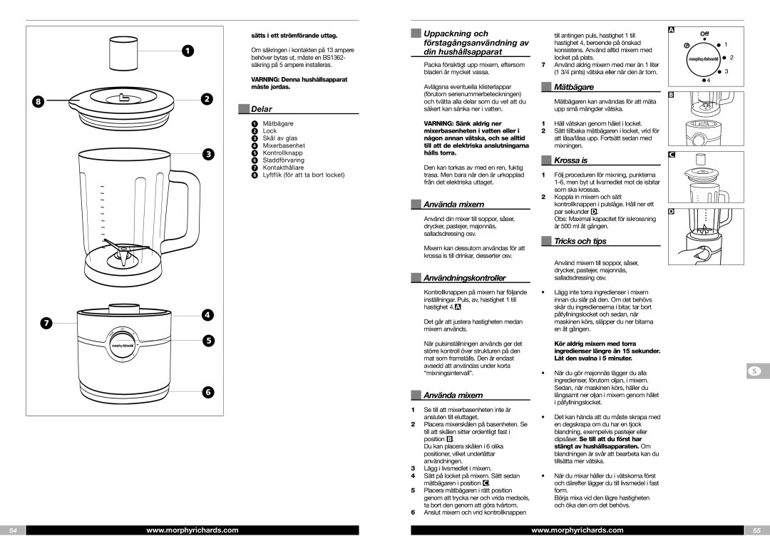 Morphy Richards FP48953MEE Delar, Uppackning och förstagångsanvändning av din hushållsapparat, Använda mixern, Mätbägare 