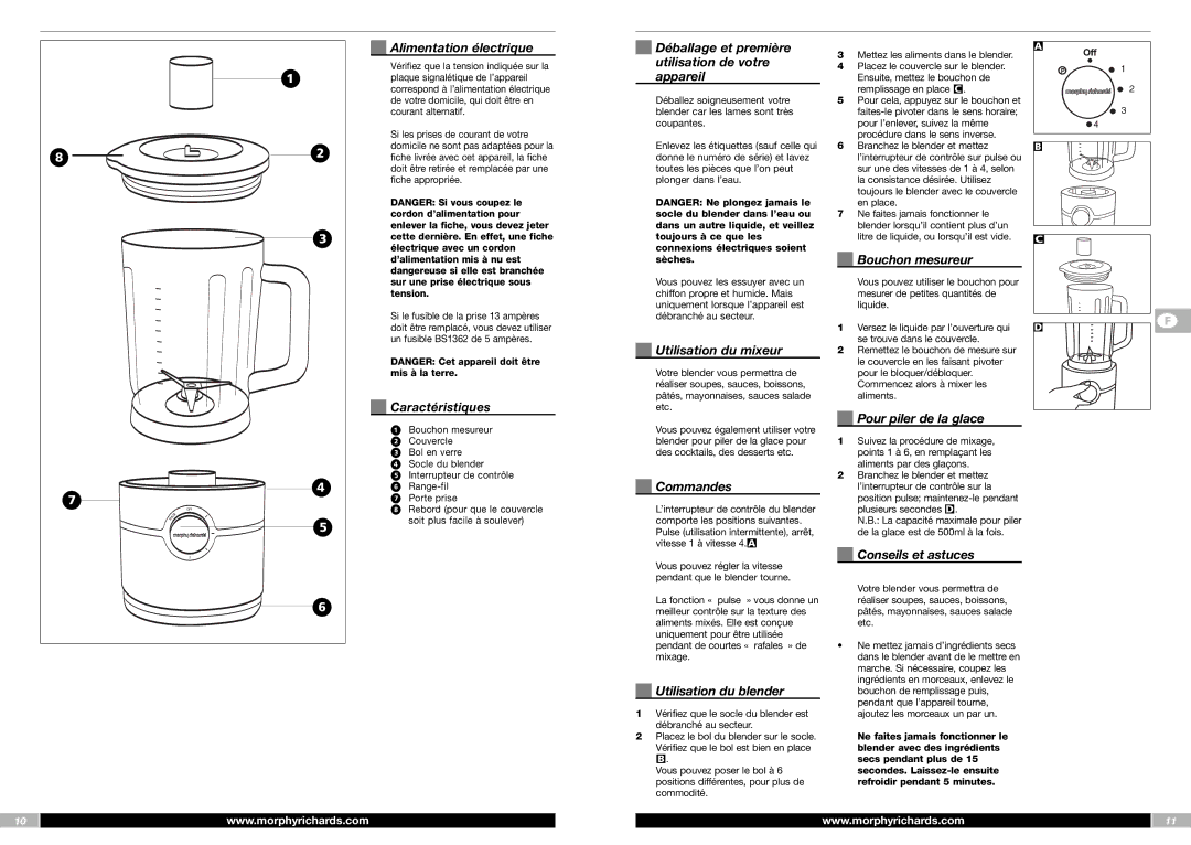 Morphy Richards FP48953MEE Alimentation électrique, Caractéristiques, Déballage et première utilisation de votre appareil 