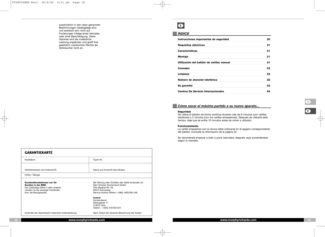 Morphy Richards FP48954MEE manual Índice, Cómo sacar el máximo partido a su nuevo aparato, Seguridad, Funcionamiento 