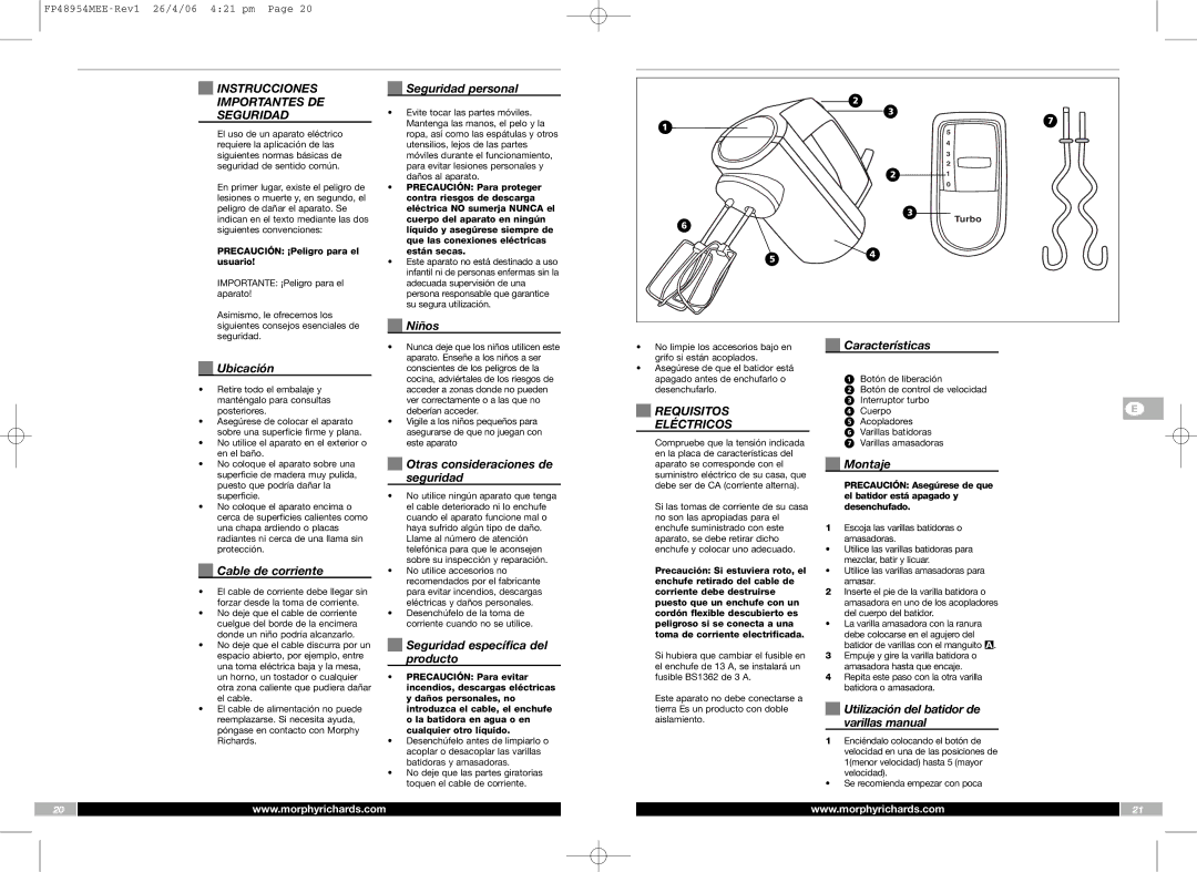 Morphy Richards FP48954MEE manual Instrucciones Importantes DE Seguridad, Requisitos, Eléctricos 