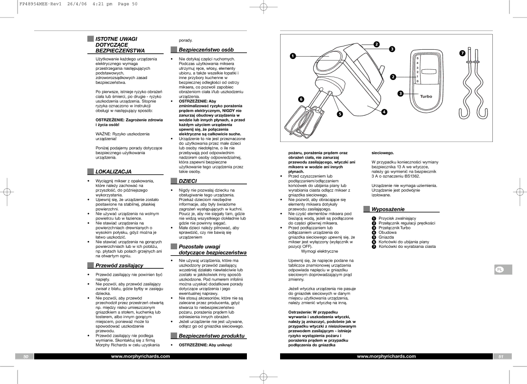 Morphy Richards FP48954MEE manual Istotne Uwagi Dotyczące Bezpieczeństwa, Lokalizacja, Dzieci 