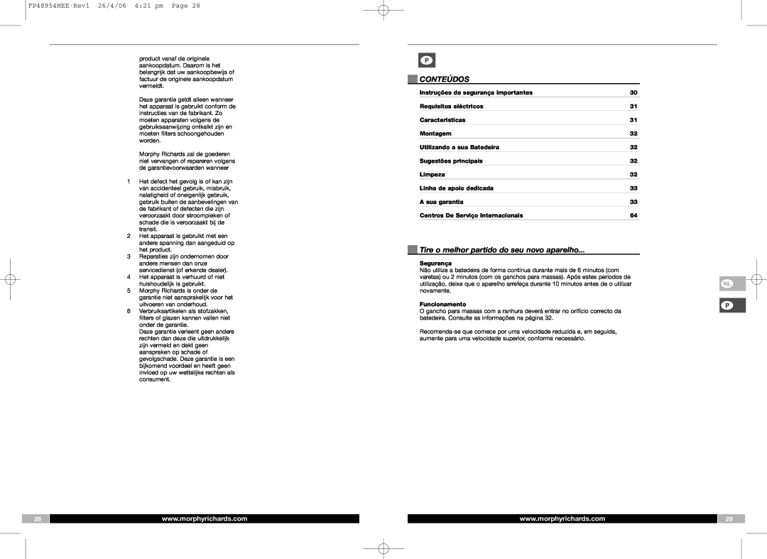 Morphy Richards manual Conteúdos, Tire o melhor partido do seu novo aparelho, FP48954MEE-Rev126/4/06 4 21 pm Page 