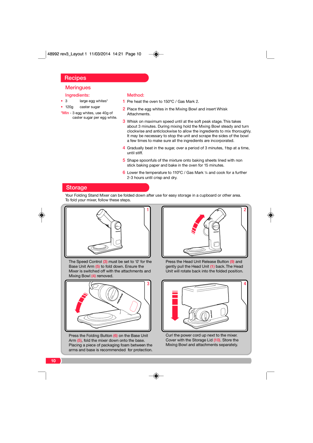 Morphy Richards FP48992 manual Storage, Meringues 