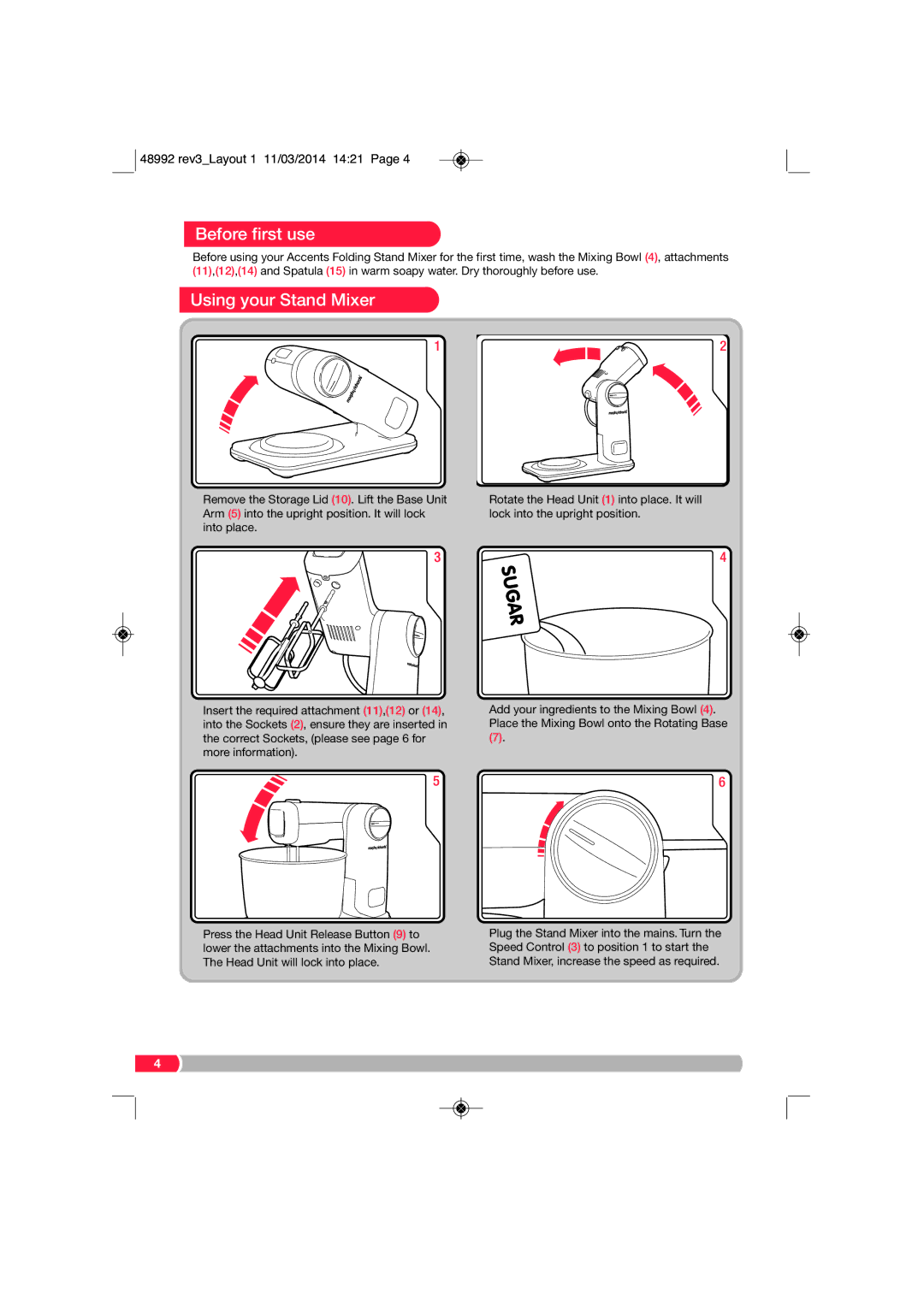 Morphy Richards FP48992 manual Before first use, Using your Stand Mixer 