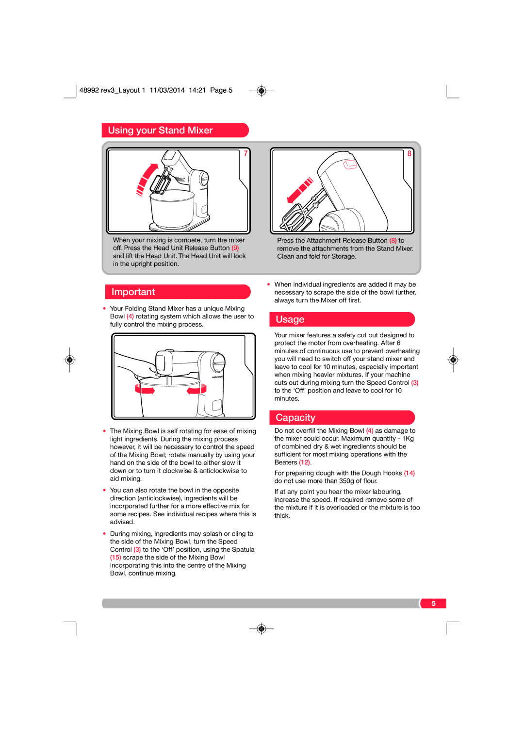 Morphy Richards FP48992 manual Usage, Capacity 