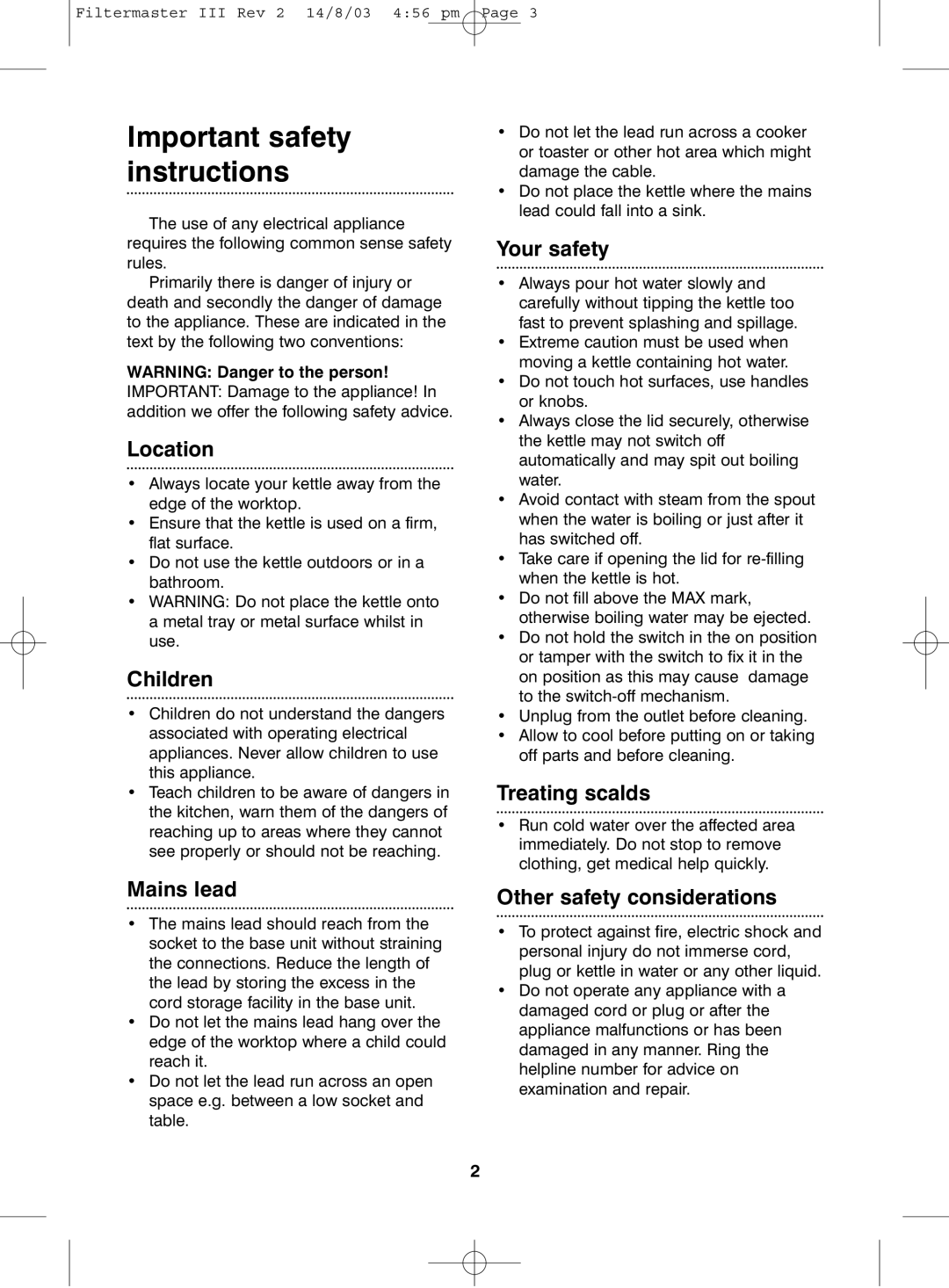 Morphy Richards III manual Important safety instructions, Location 