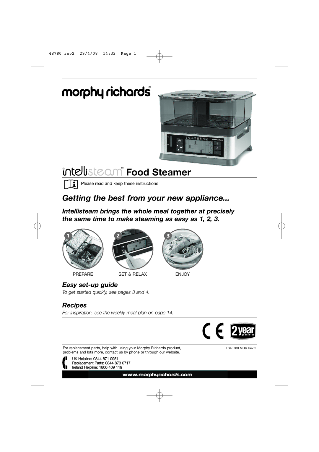 Morphy Richards Intellisteam setup guide TM Food Steamer 