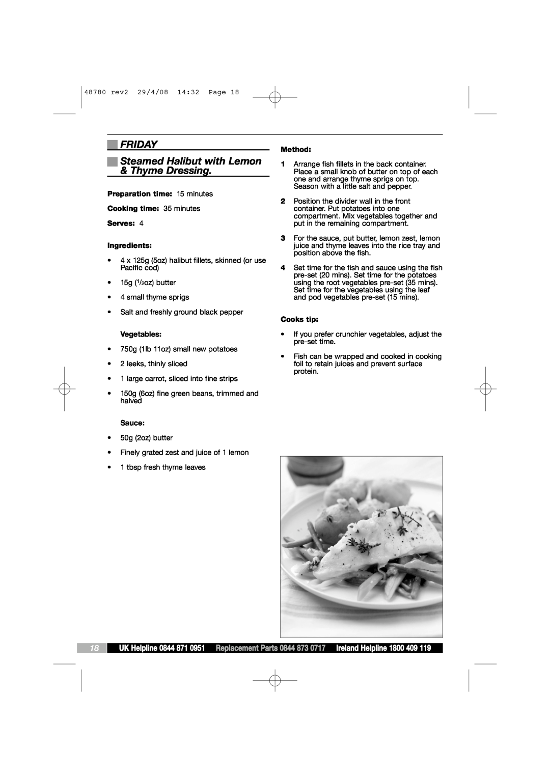 Morphy Richards Intellisteam setup guide FRIDAY Steamed Halibut with Lemon & Thyme Dressing, Vegetables, Sauce 