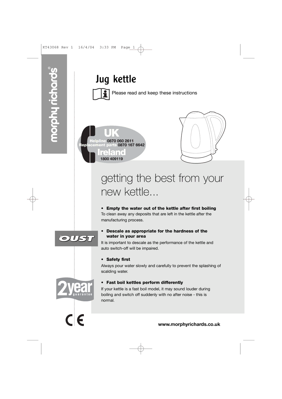 Morphy Richards Jug Kettle manual Getting the best from your New kettle 