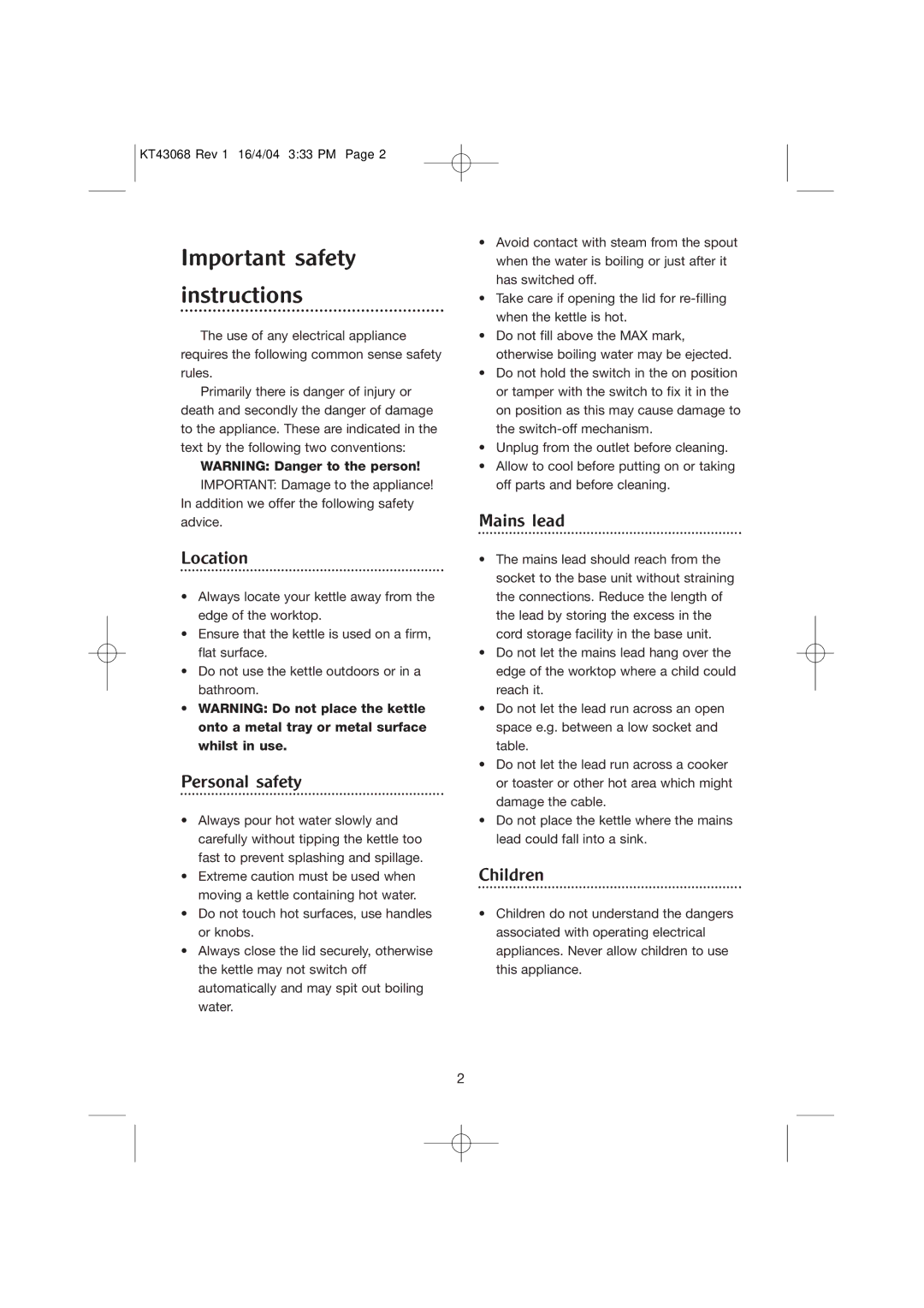 Morphy Richards Jug Kettle manual Important safety Instructions, Location 