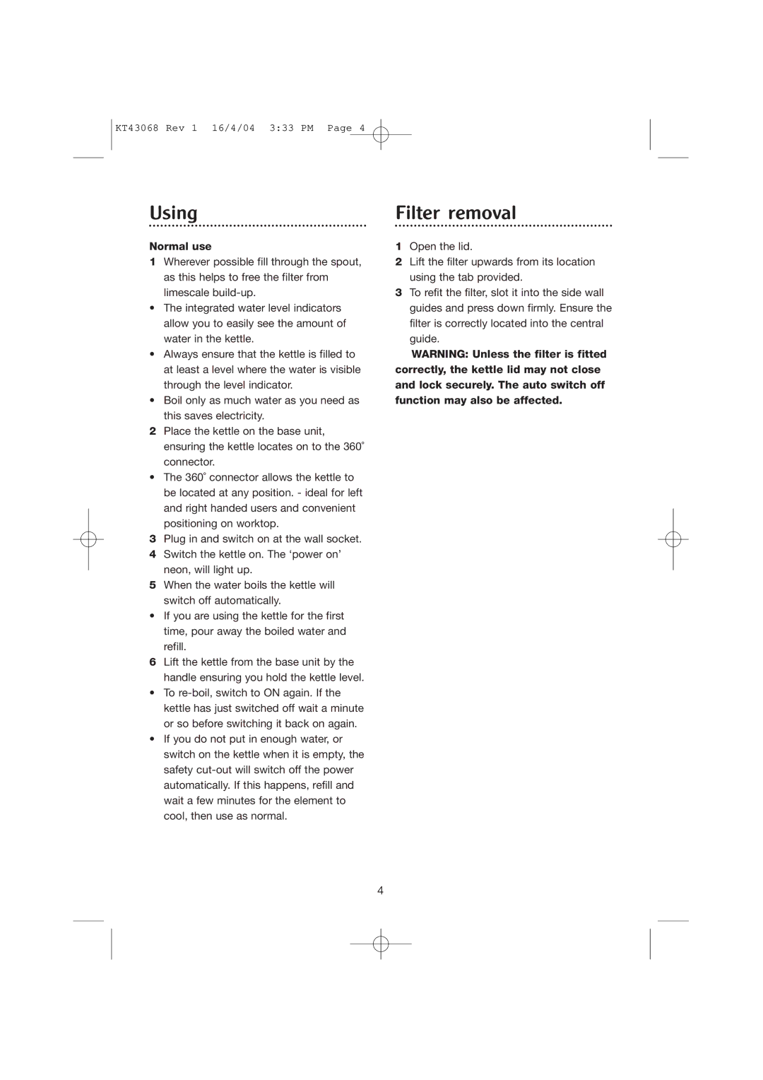 Morphy Richards Jug Kettle manual Using, Filter removal 