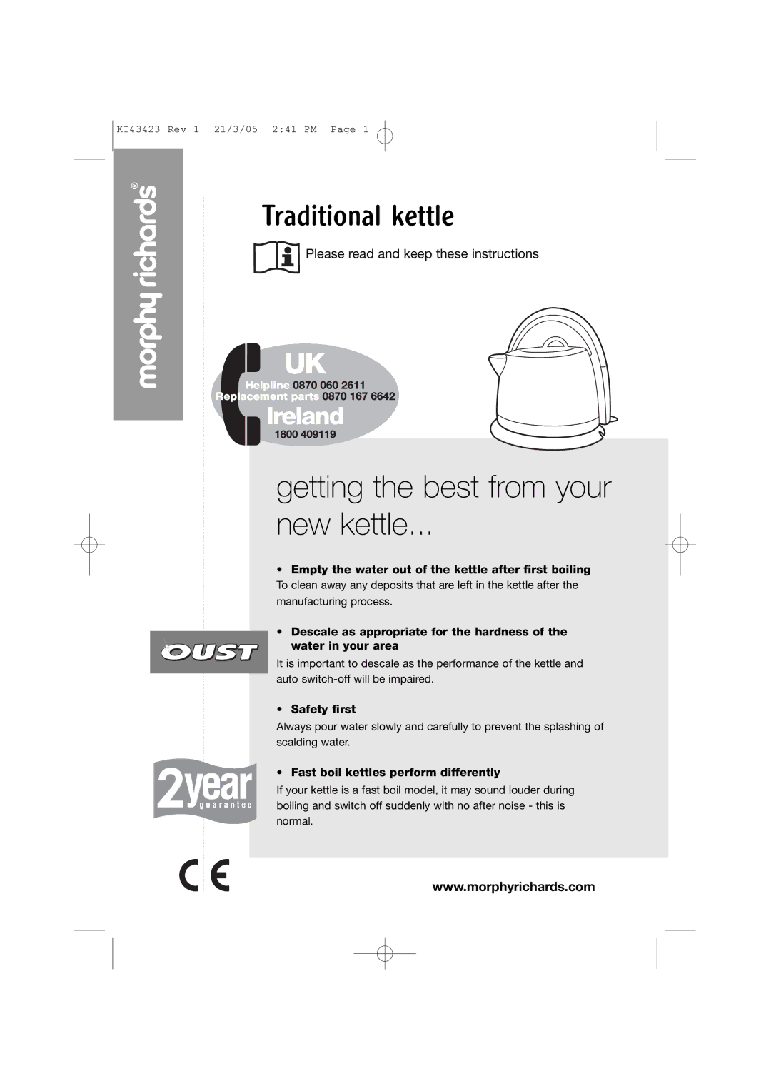 Morphy Richards Kettle manual Getting the best from your New kettle 