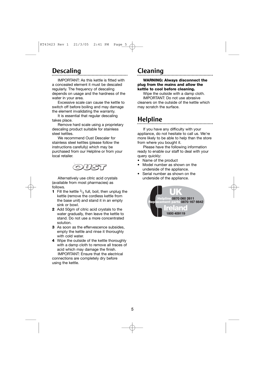Morphy Richards Kettle manual Descaling, Cleaning, Helpline 