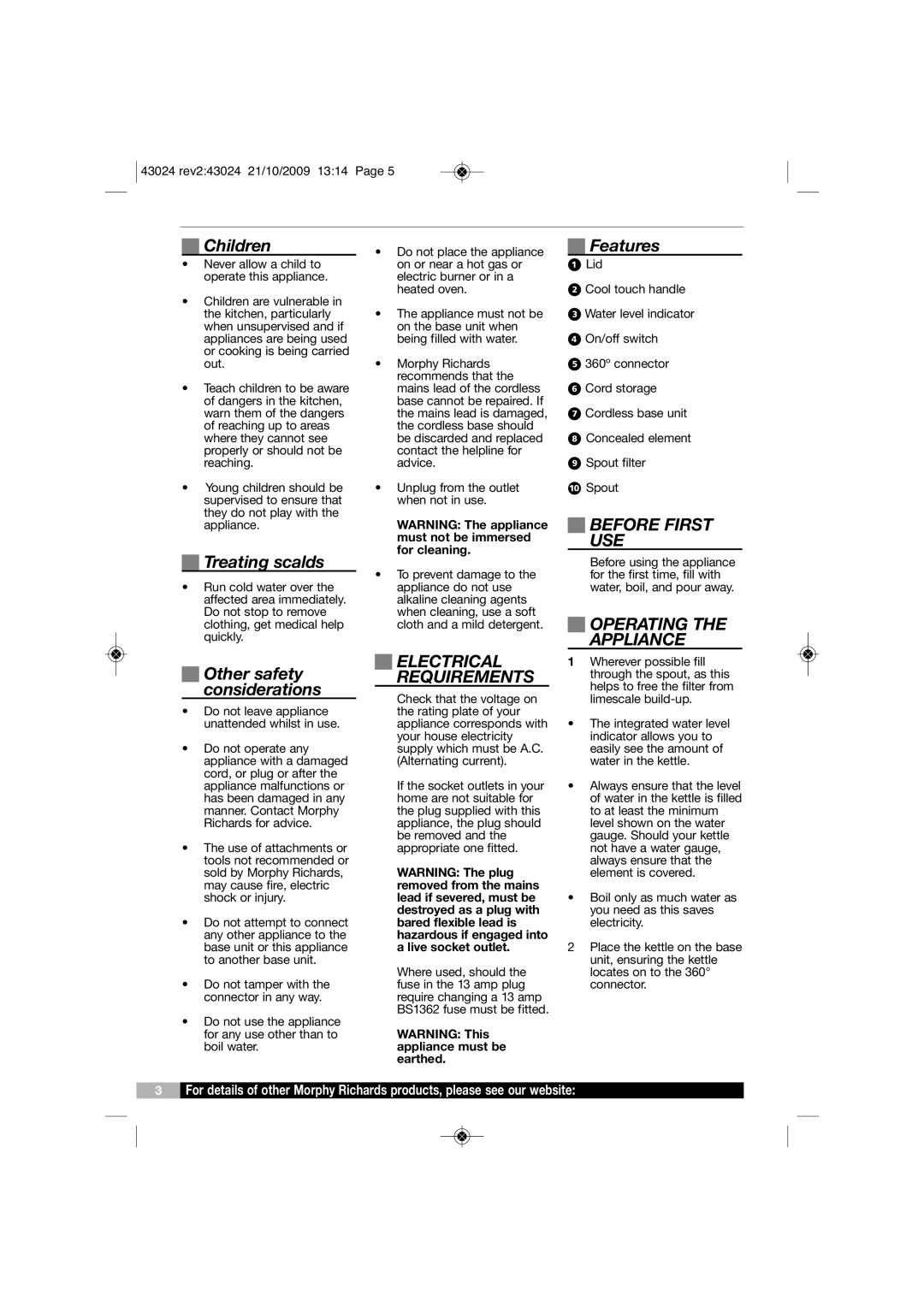 Morphy Richards KT43024 manual Before First USE, Operating the Appliance 