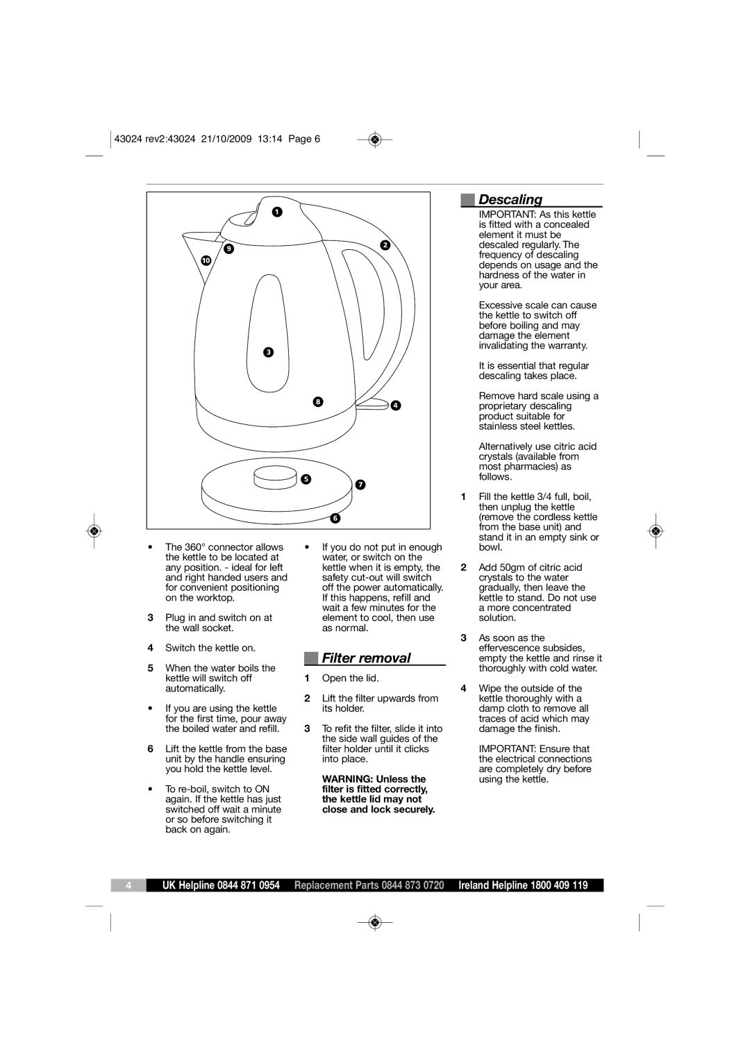 Morphy Richards KT43024 manual Descaling 