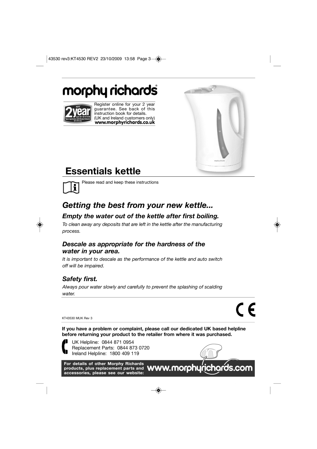 Morphy Richards KT43530 manual Essentials kettle 