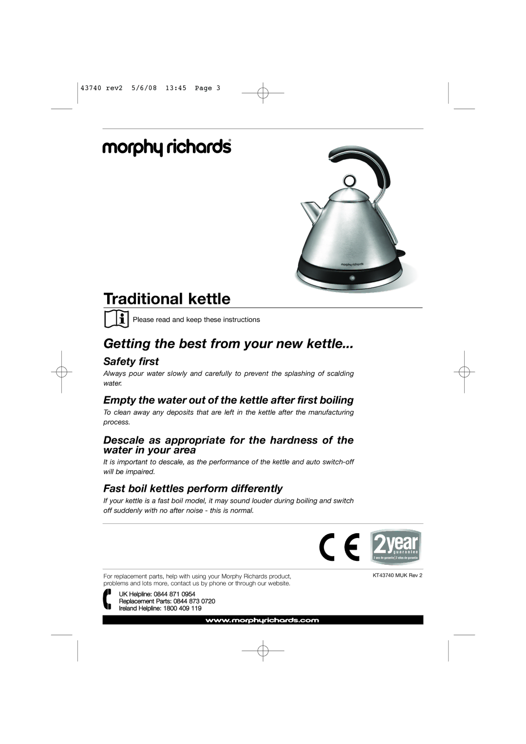 Morphy Richards KT43740 warranty Traditional kettle 