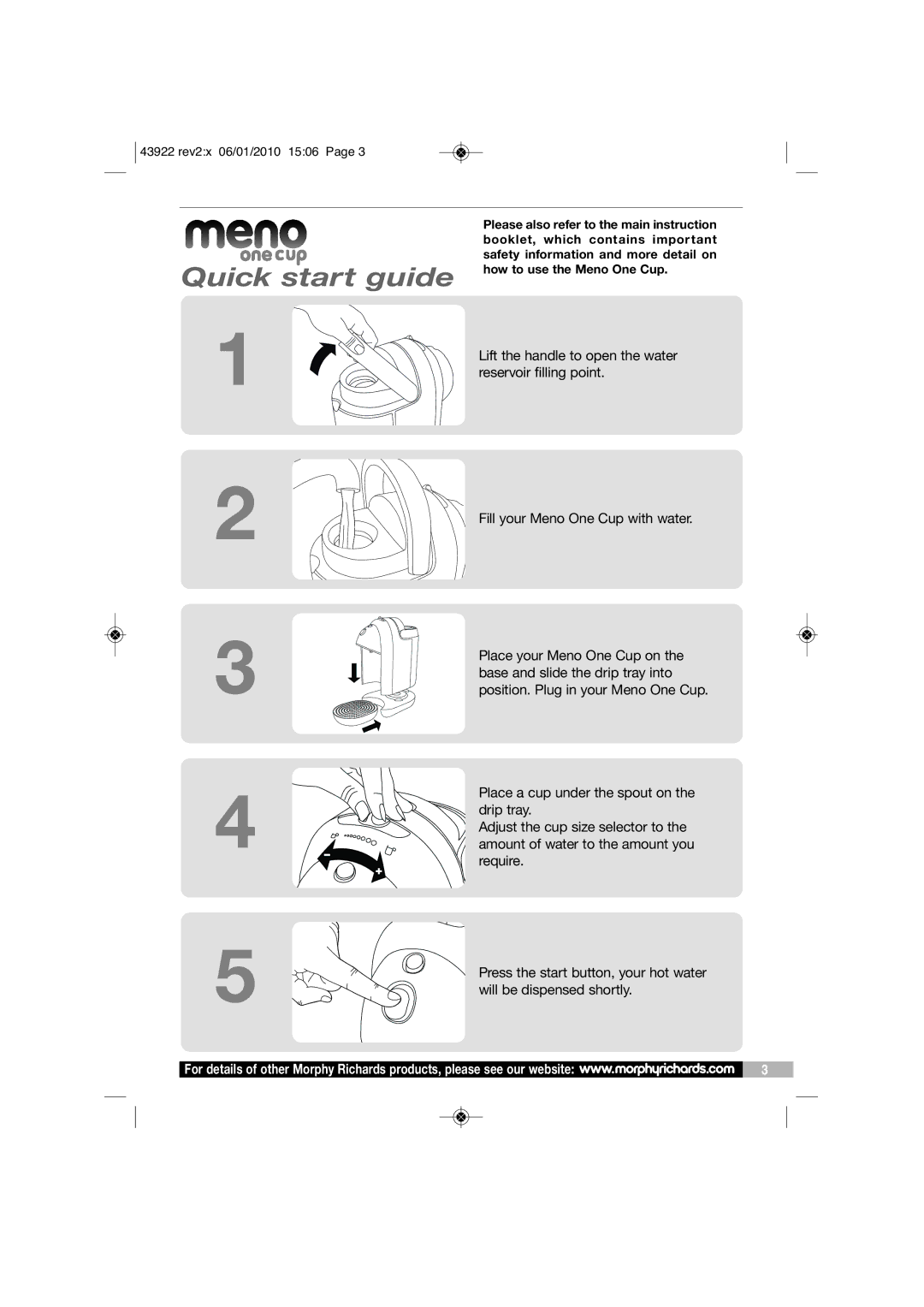 Morphy Richards KT43922 manual Quick start guide 