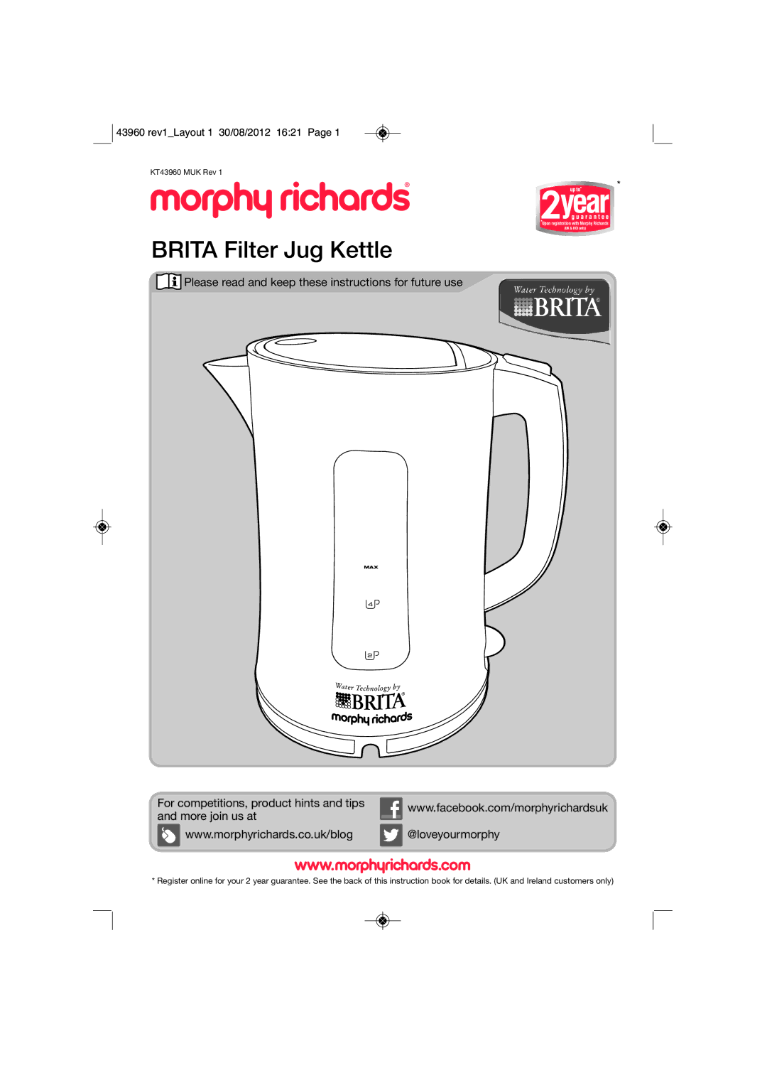 Morphy Richards KT43960 MUK manual Brita Filter Jug Kettle 