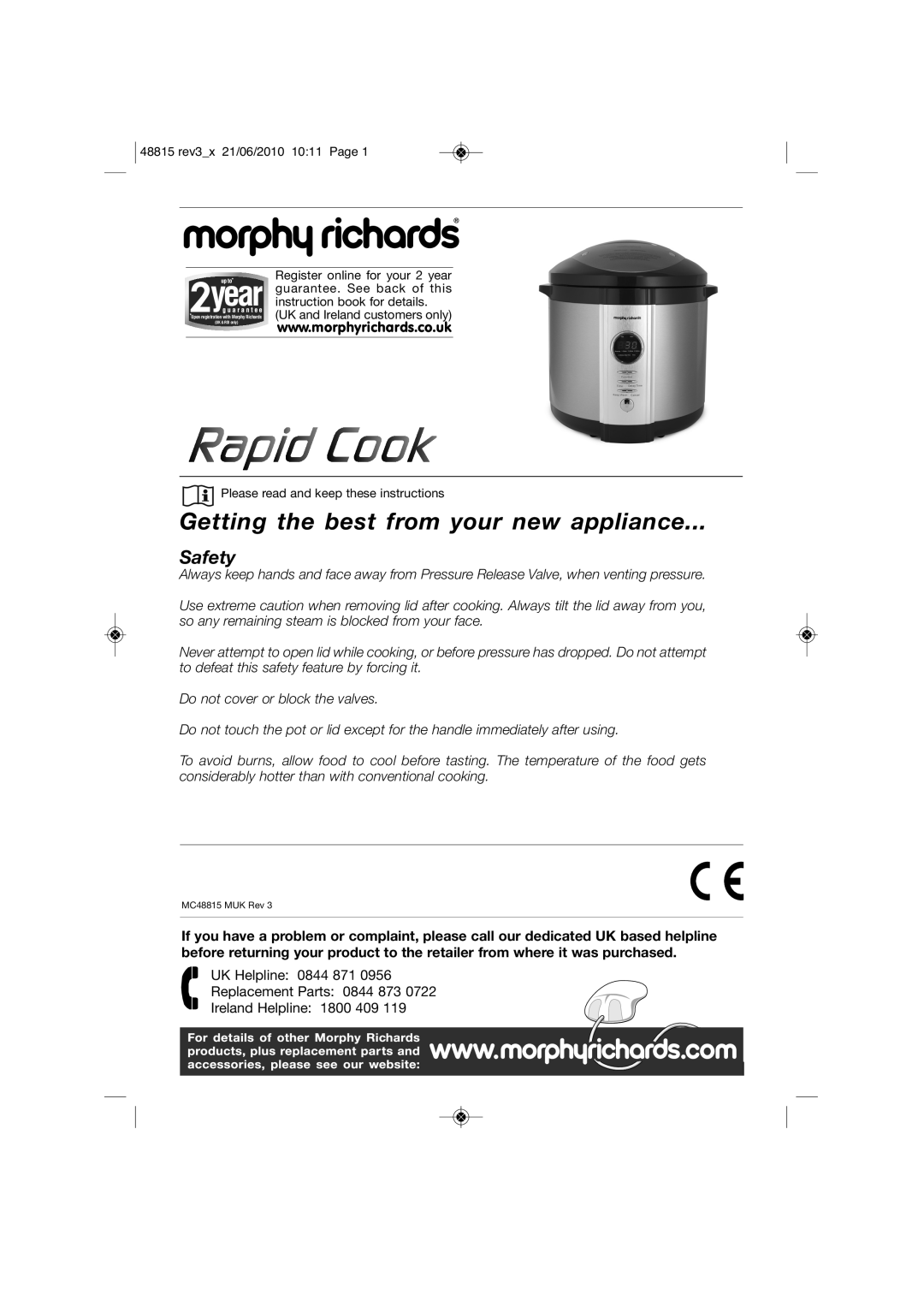 Morphy Richards MC48815 manual Getting the best from your new appliance 