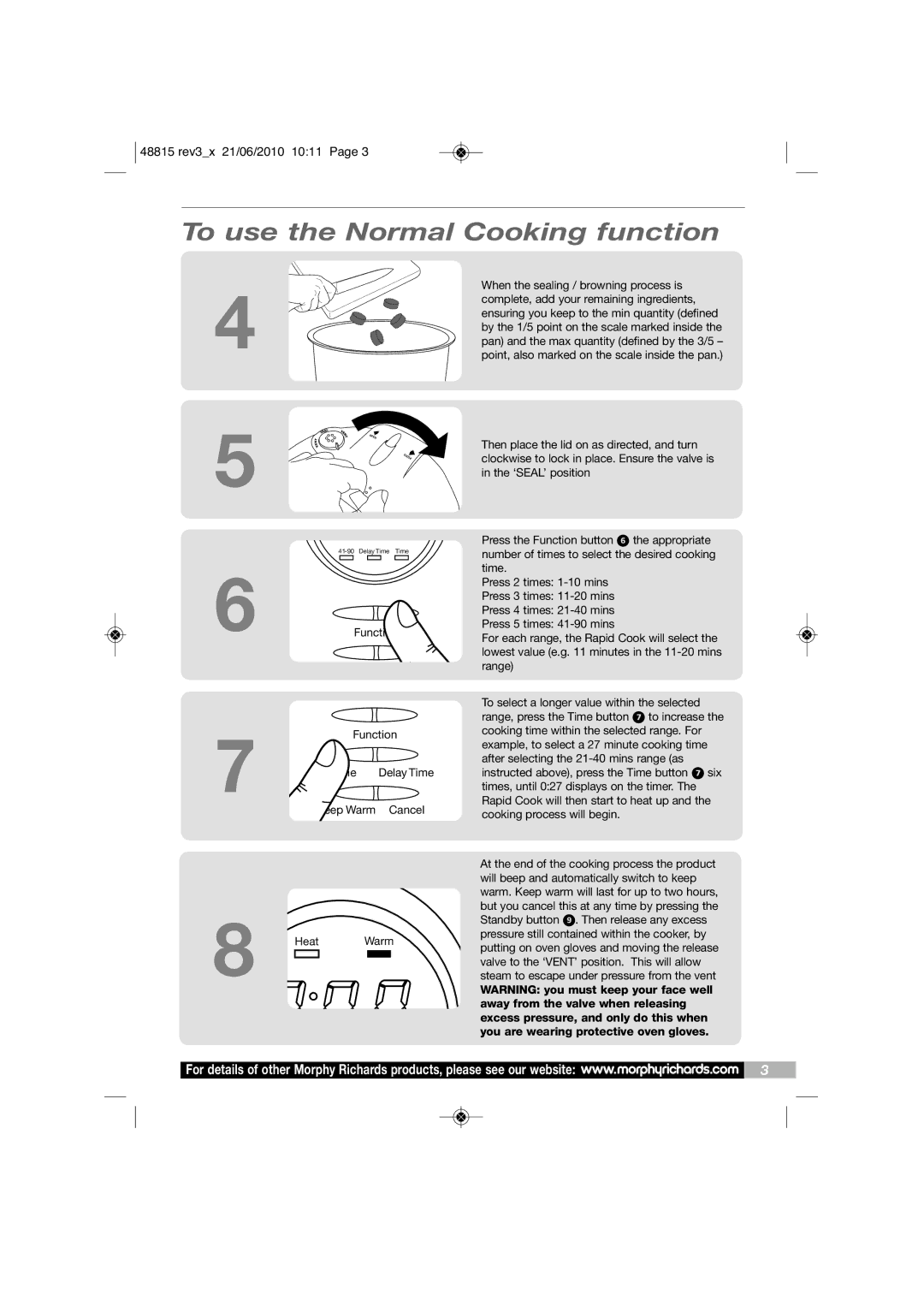 Morphy Richards MC48815 manual Function Time, HeatWarm 