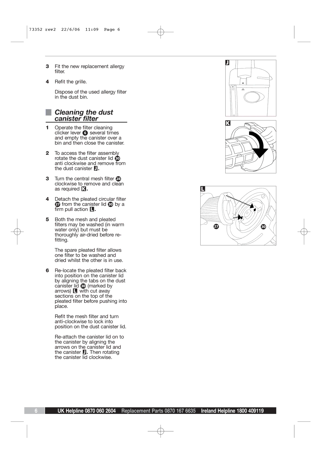 Morphy Richards PerformAir Upright Vacuum manual Cleaning the dust Canister filter 