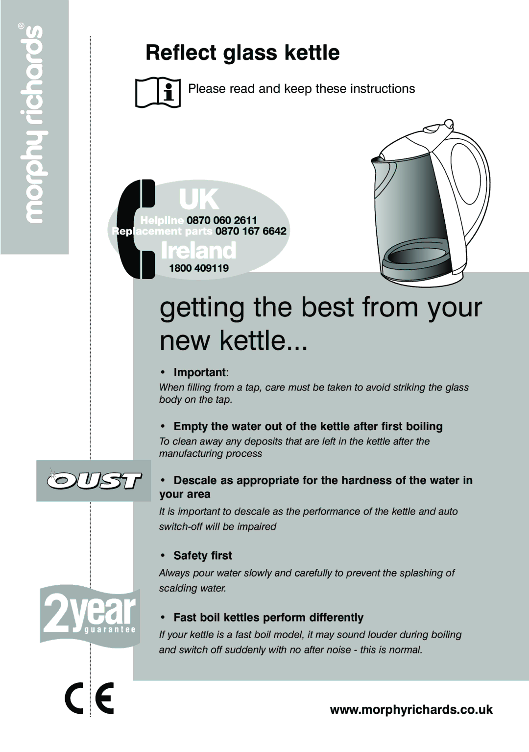 Morphy Richards Reflect glass kettle manual Getting the best from your New kettle 